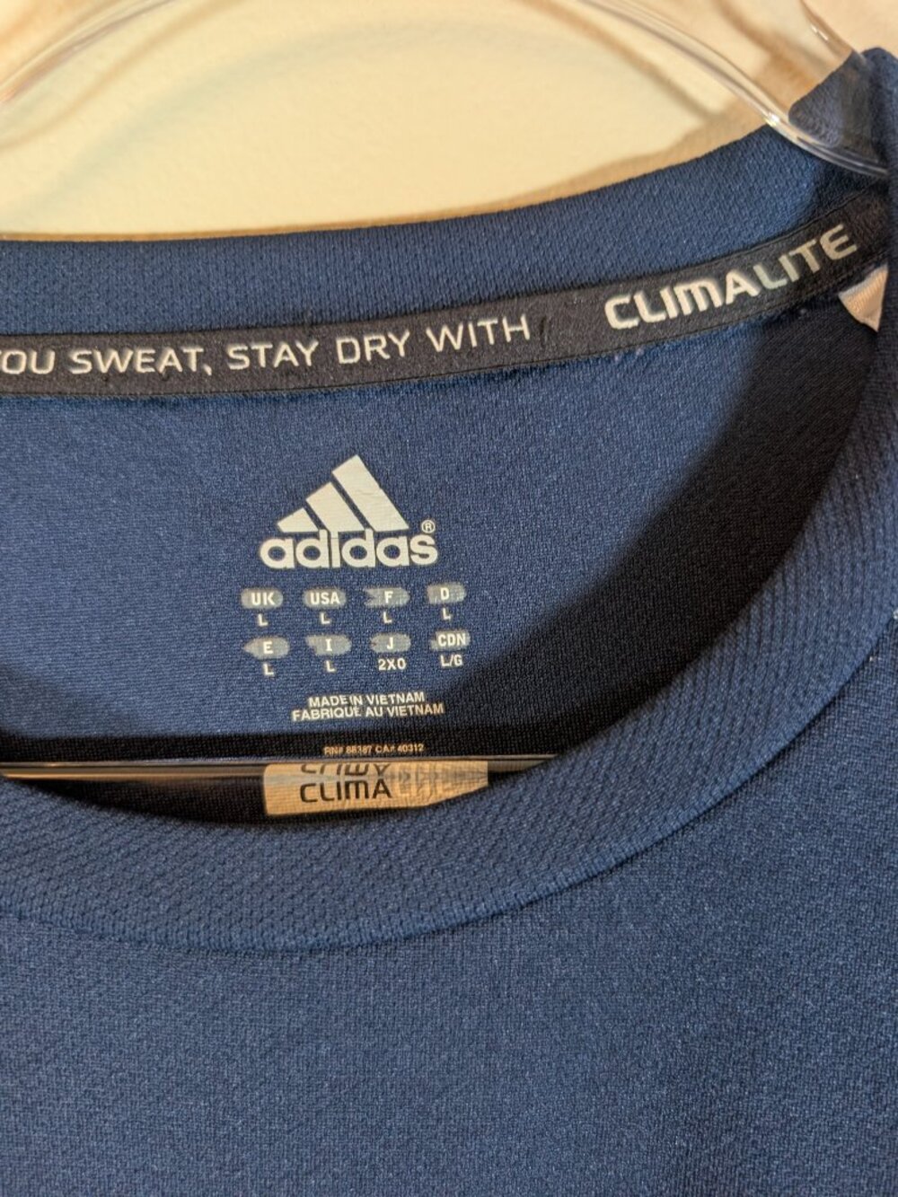 Adidas Climalite Shirt Men L Navy Blue Orange 3 Stripe Running Training Athletic - Picture 3 of 8